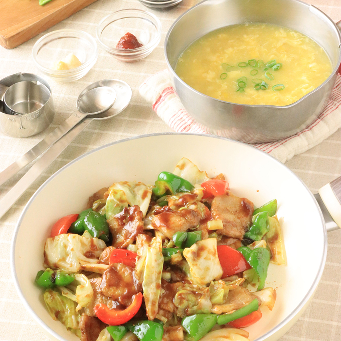 回鍋肉（ホイコーロー）,中華風コーンスープ